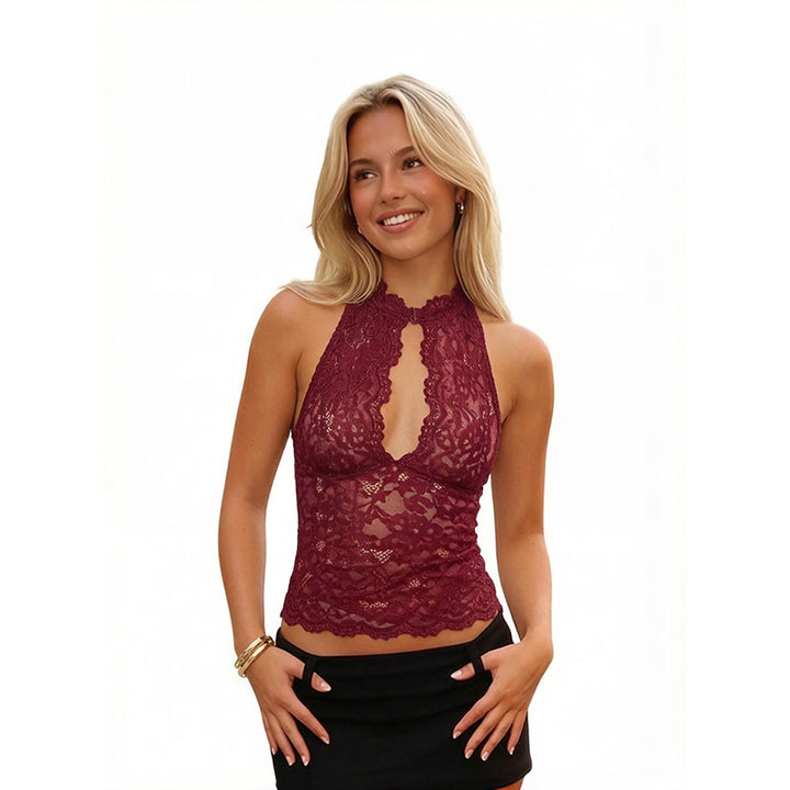 Deep V-neck lace sleeveless vest