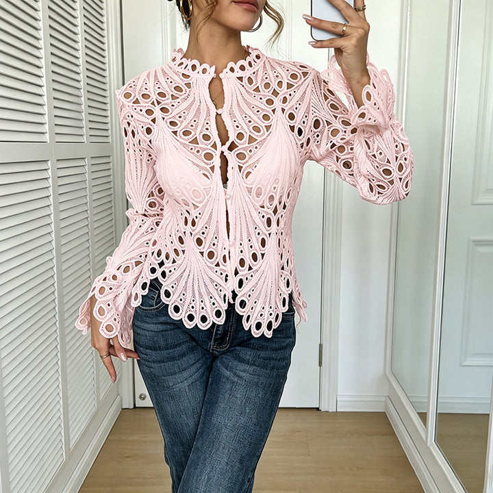Hollowed-out lace fan-shaped hem top