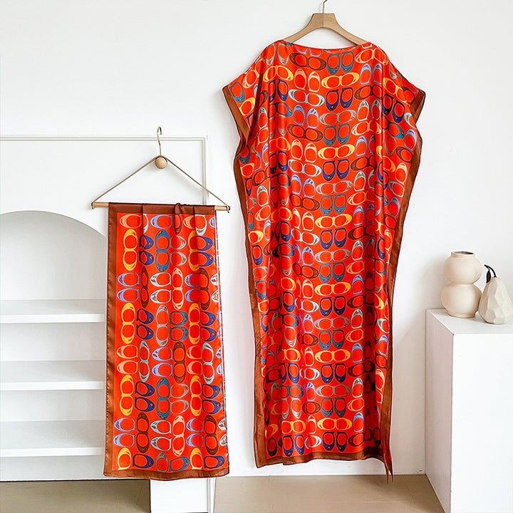 Geometric print beach shawl and dress