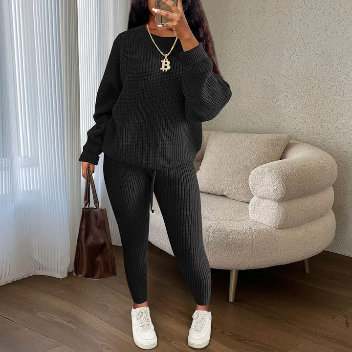 Casual Ribbed Knit Two Piece Loungewear