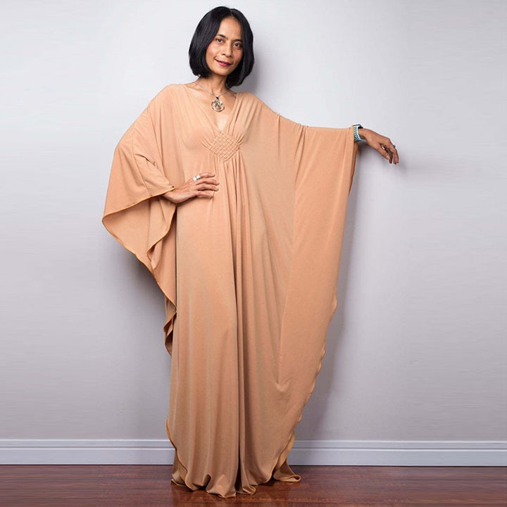 Deep V-neck batwing sleeve dress cover-up
