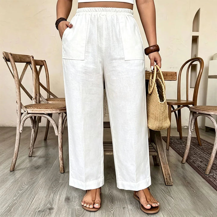 Plus-size casual elastic wide-leg trousers