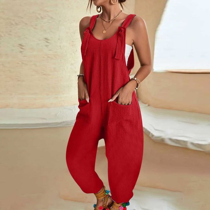 Lace-up loose sleeveless overalls