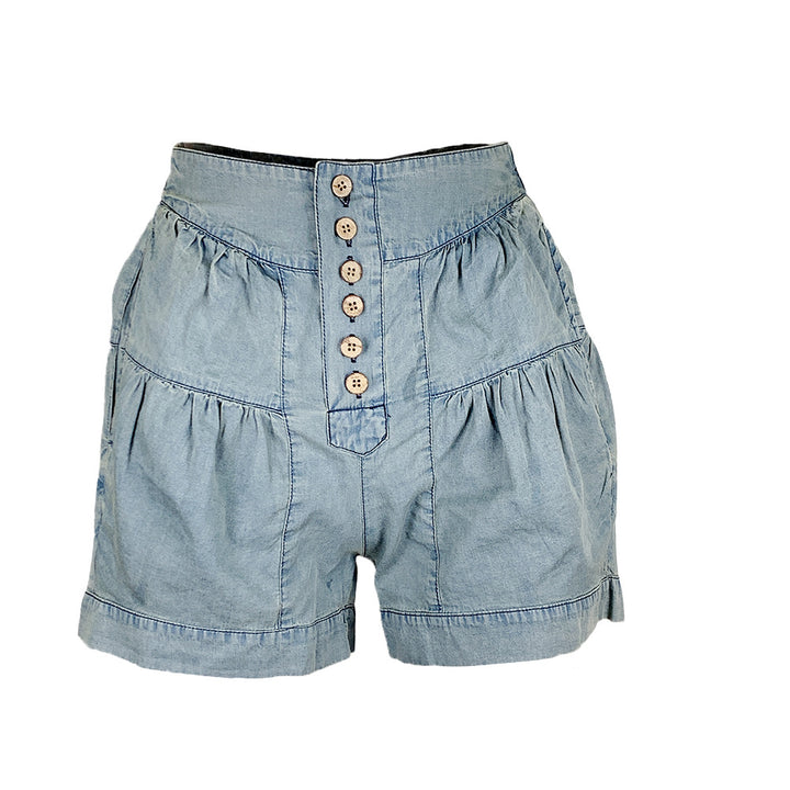 High-waisted tiered denim shorts