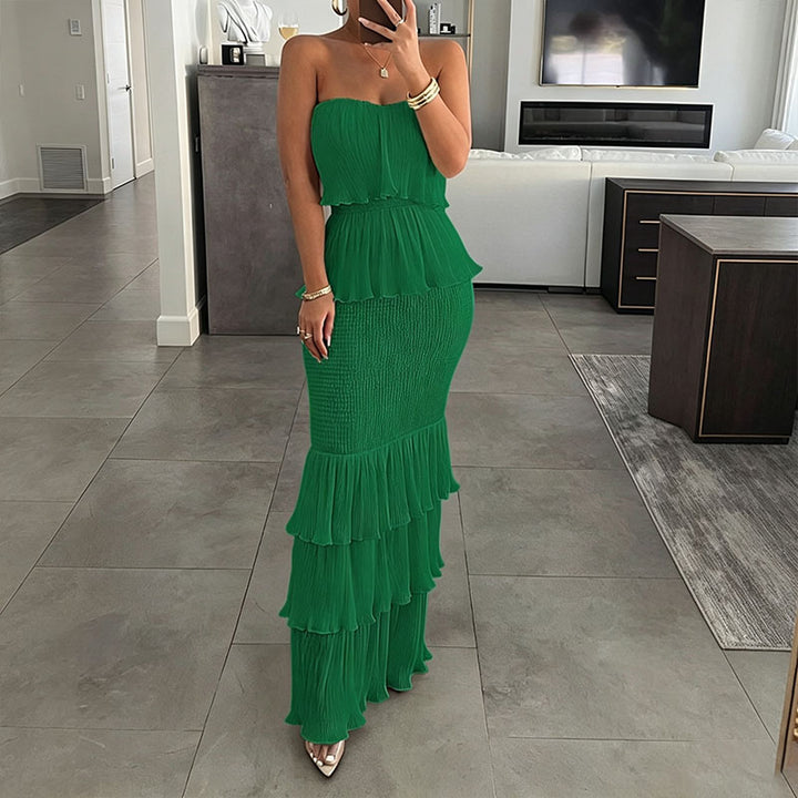 Strapless tiered ruffle fishtail maxi skirt