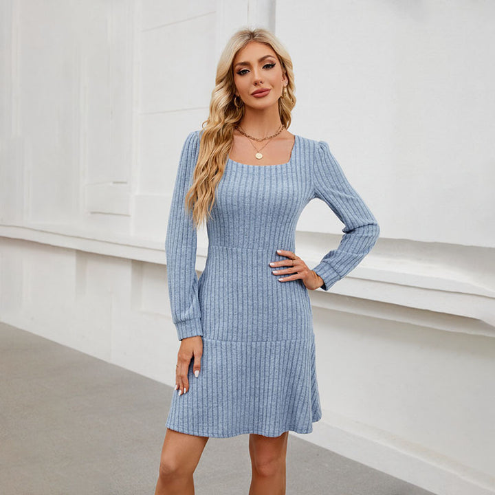 Square-neck ribbed dress
