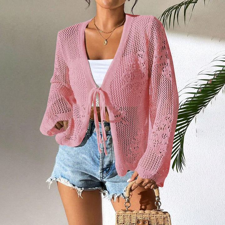 V-neck cutout knit cardigan