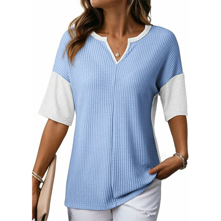 V-neck spliced loose short-sleeved top