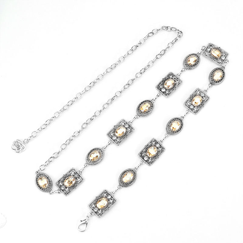 Bohemian style vintage rhinestone-encrusted waist chain belt