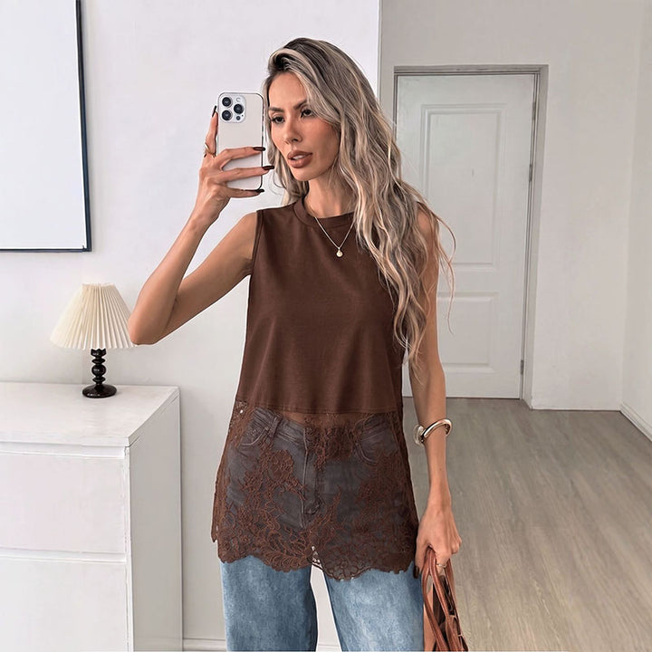 Sleeveless lace-panel top