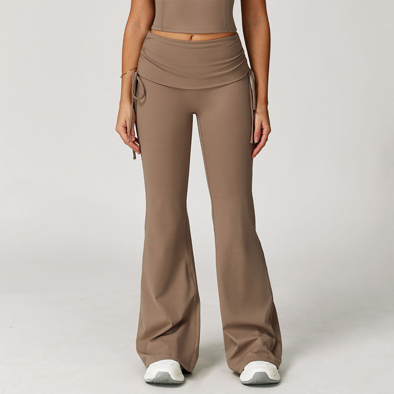 Fold-over high-waisted slight-flare athletic pants