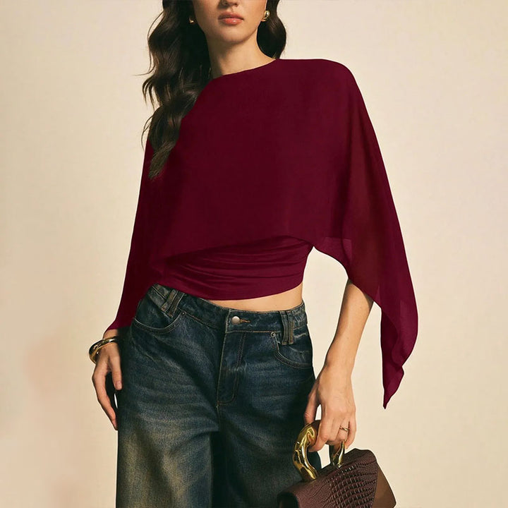 Round neck layered cape sleeve irregular top