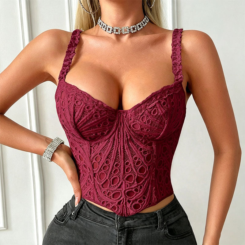 Sweetheart-neck lace corset camisole
