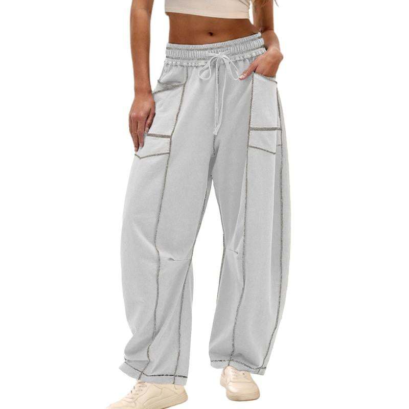 Contrast‑Stitch Baggy Wide Leg Pants