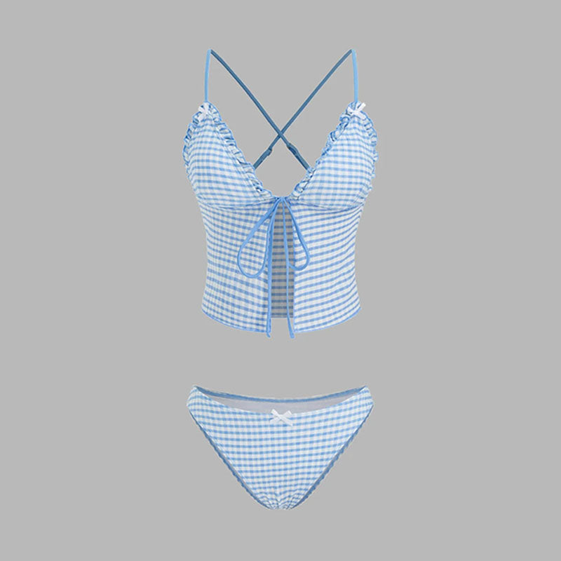Checked Ruffled Two-Piece Swimsuit