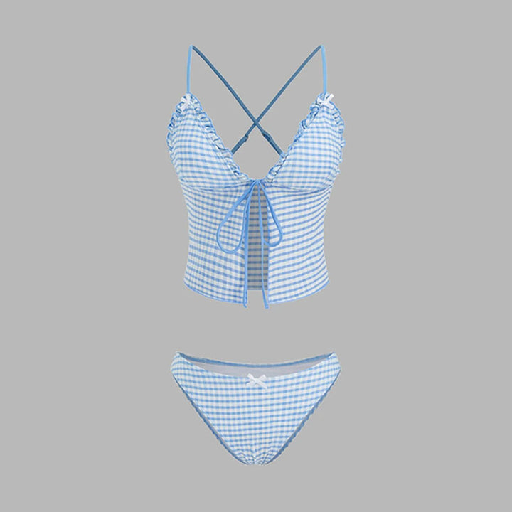 Checked Ruffled Two-Piece Swimsuit