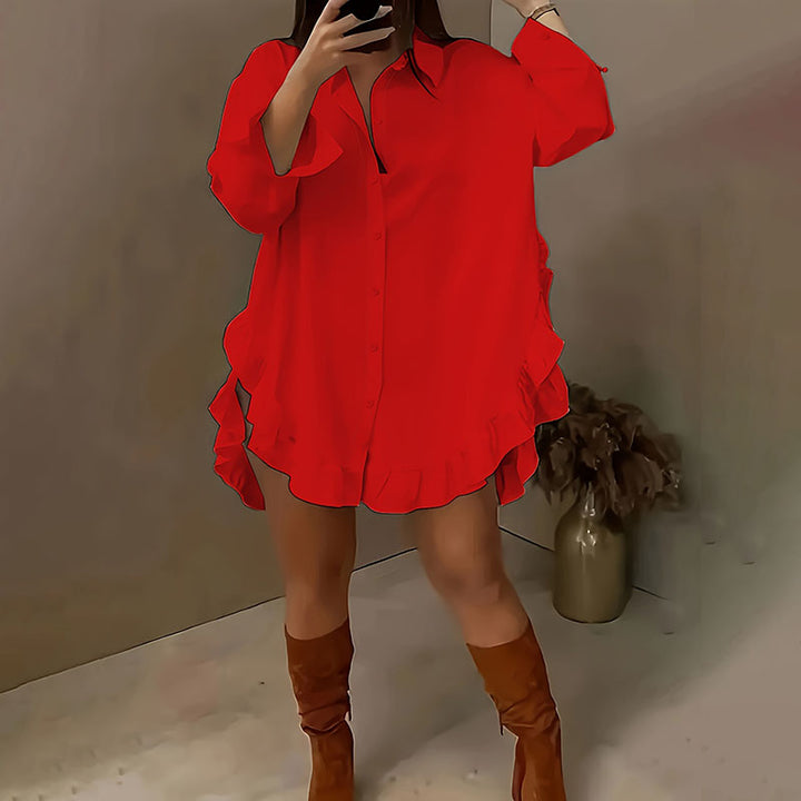 Loose-fitting ruffled hem shirt