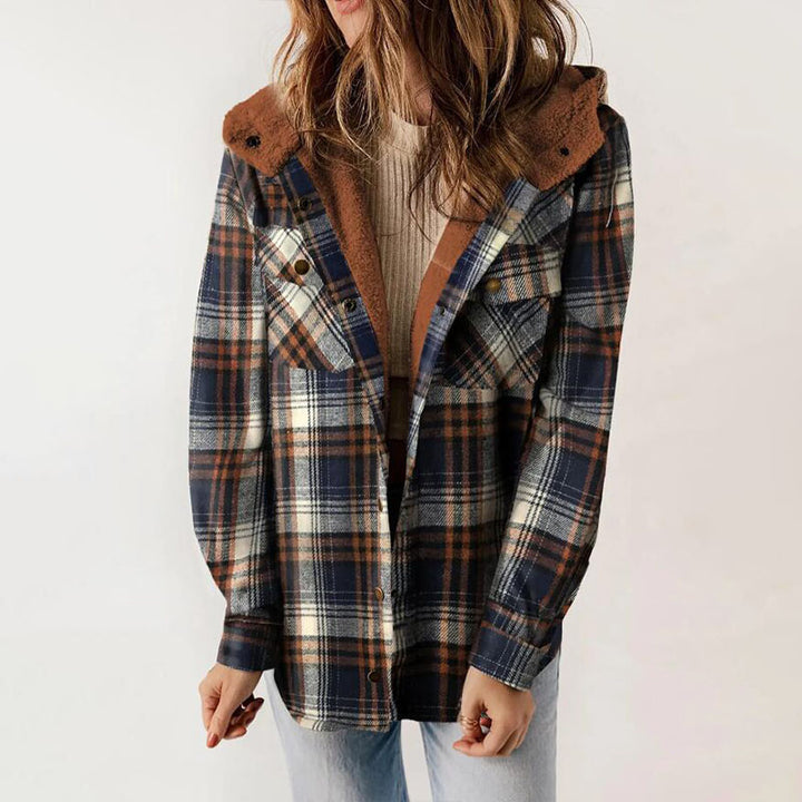 Casual hooded plaid fleece jacket