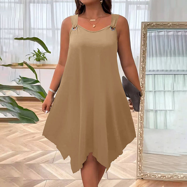 Plus-size sleeveless loose-fitting irregular hem dress