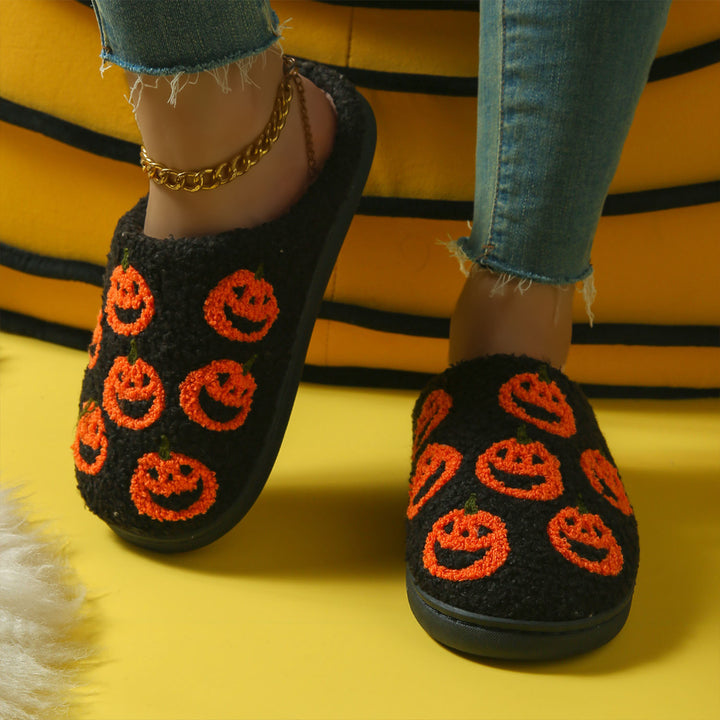 Halloween-patterned plush home slippers