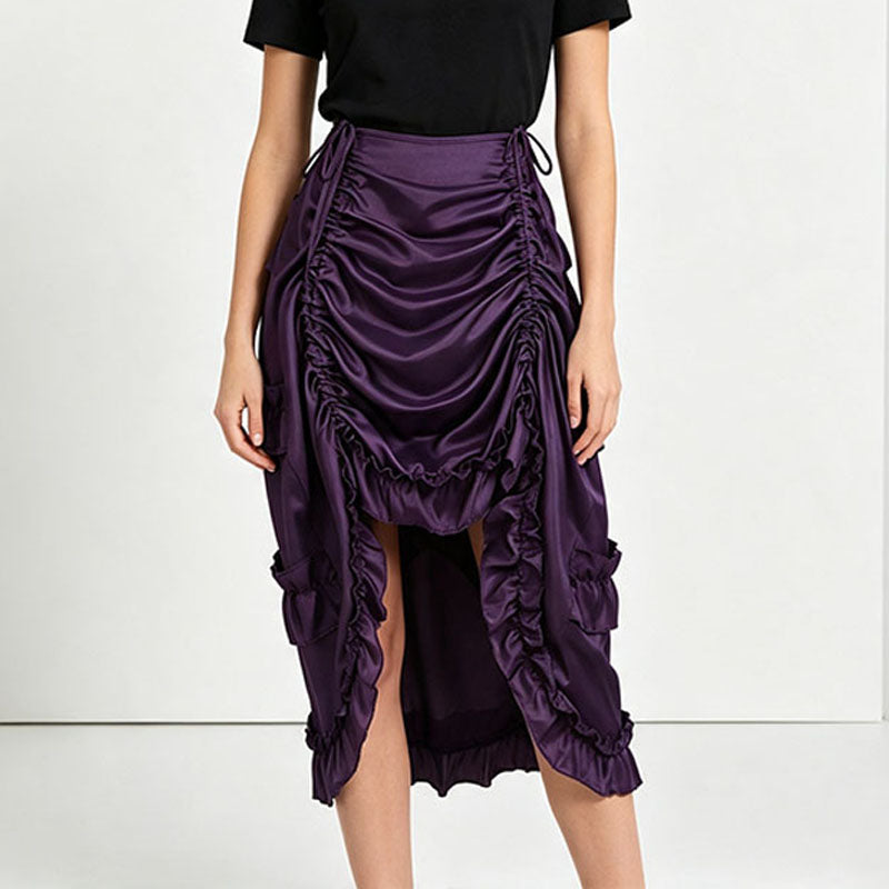 High-waisted irregular ruched ruffle maxi skirt