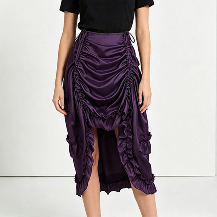 High-waisted irregular ruched ruffle maxi skirt
