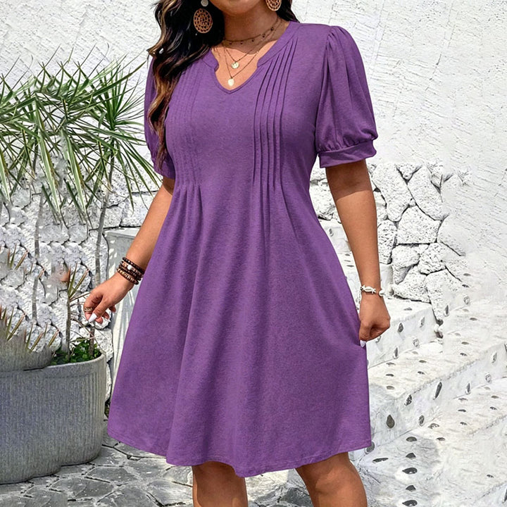 U-neck puff sleeve plus size dress