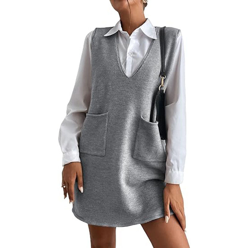 Loose V-neck pinafore dress