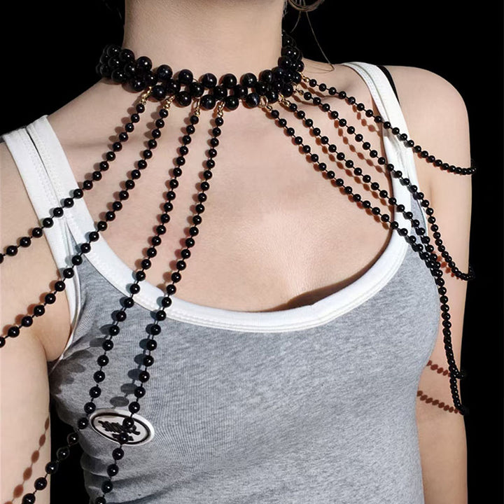 Faux pearl tassel body chain
