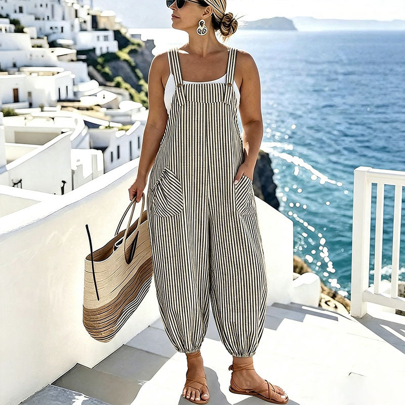 Plus-size casual printed camisole jumpsuit