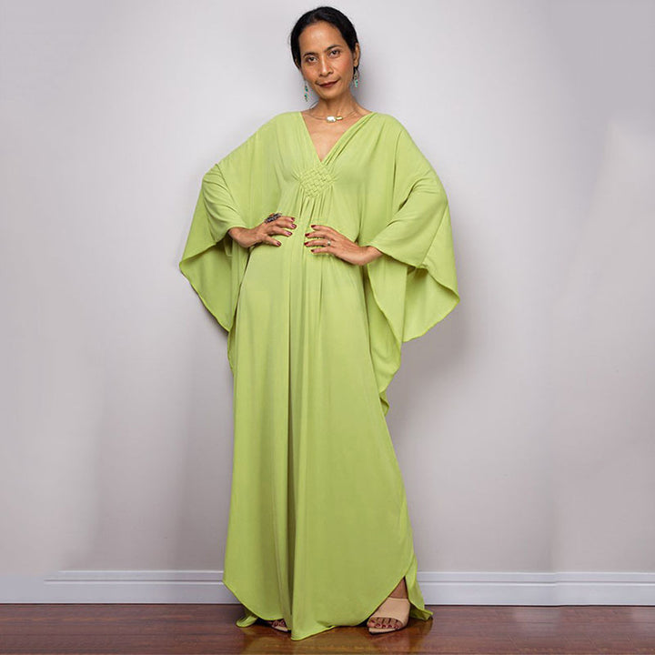 Deep V-neck batwing sleeve dress cover-up
