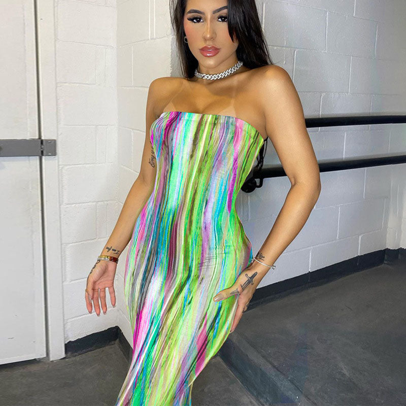 Ombré Tie-Dye Print Slim-Fit Dress
