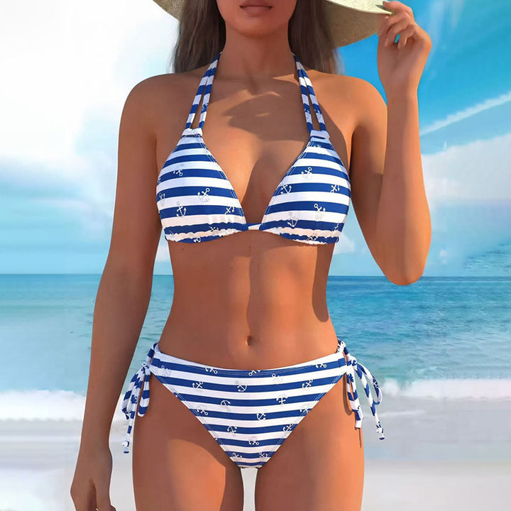 Tropical Print Halter Bikini Set