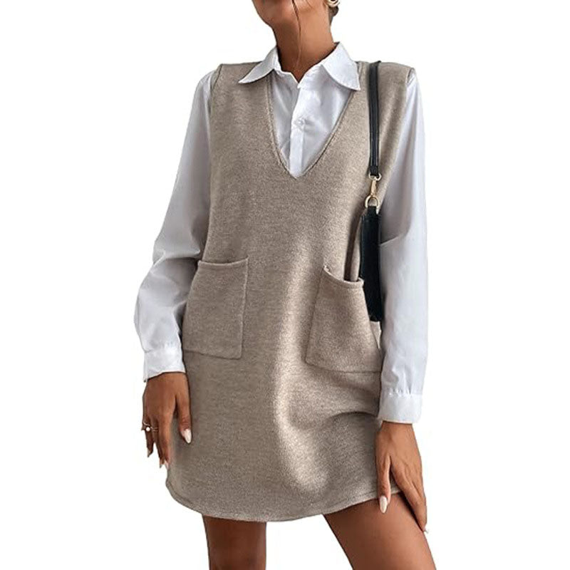Loose V-neck pinafore dress