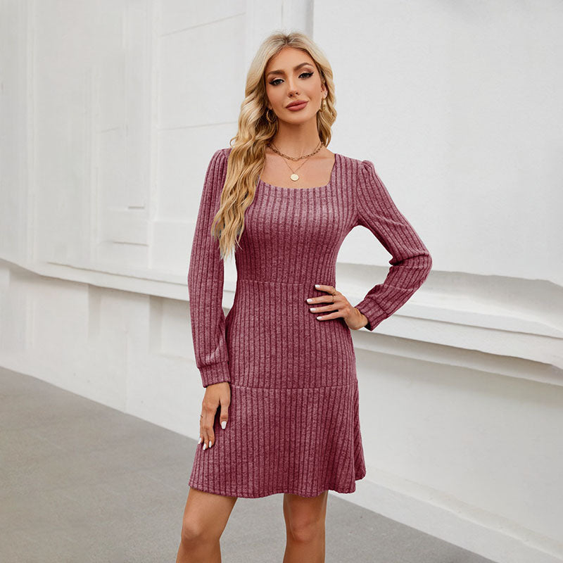 Square-neck ribbed dress