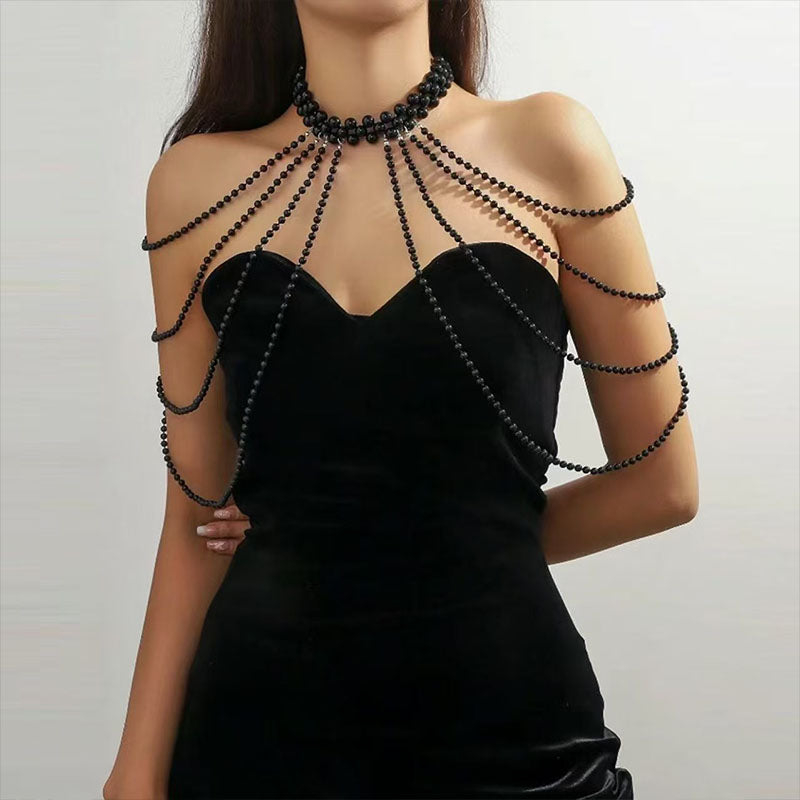 Faux pearl tassel body chain