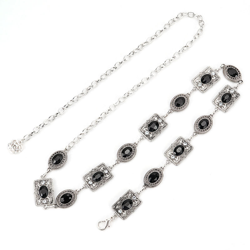 Bohemian style vintage rhinestone-encrusted waist chain belt
