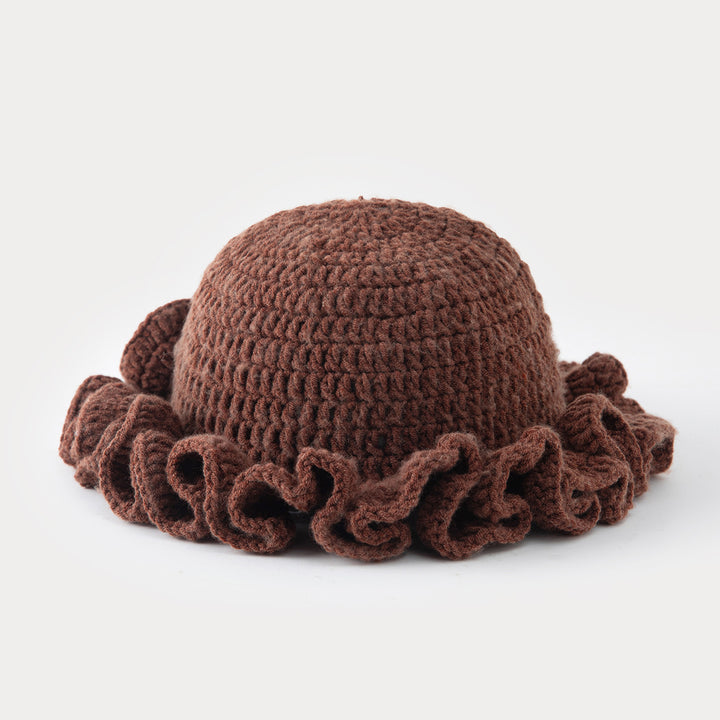 Multi-layered ruffled hand-crocheted hat