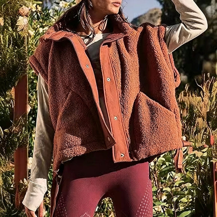 Sleeveless Stand-Collar Plush Warm Jacket