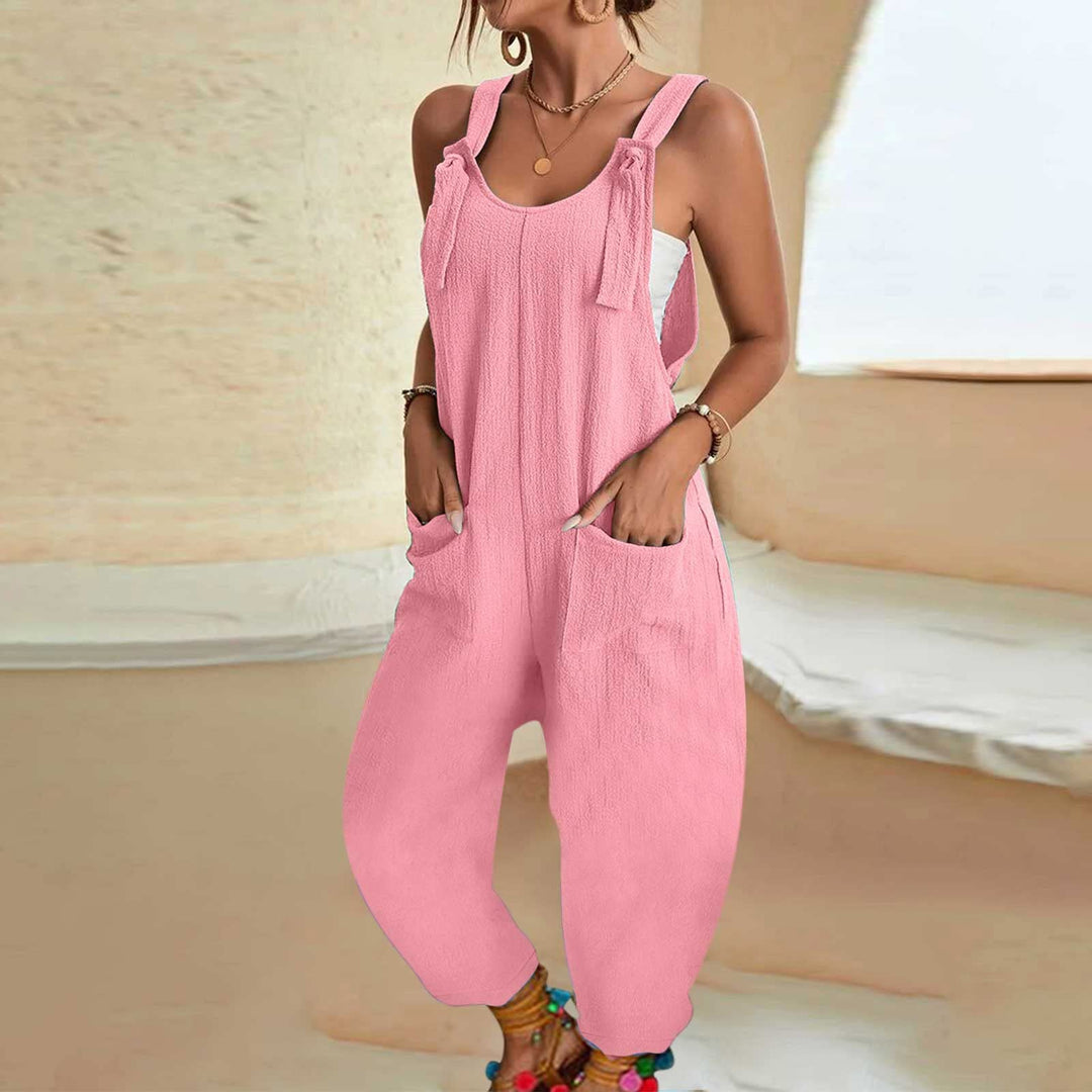 Lace-up loose sleeveless overalls