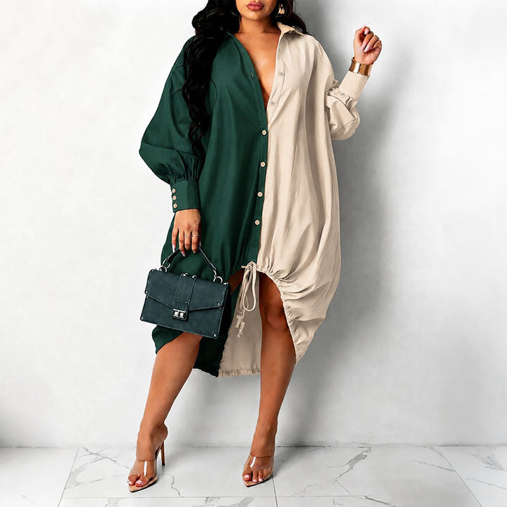 Color-blocked patchwork irregular hem dress