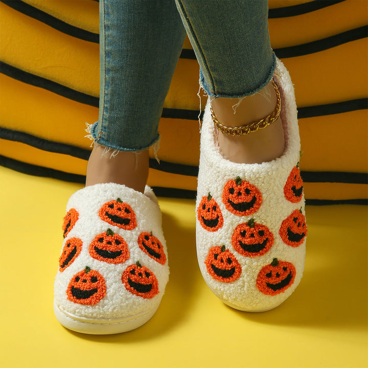 Halloween-patterned plush home slippers