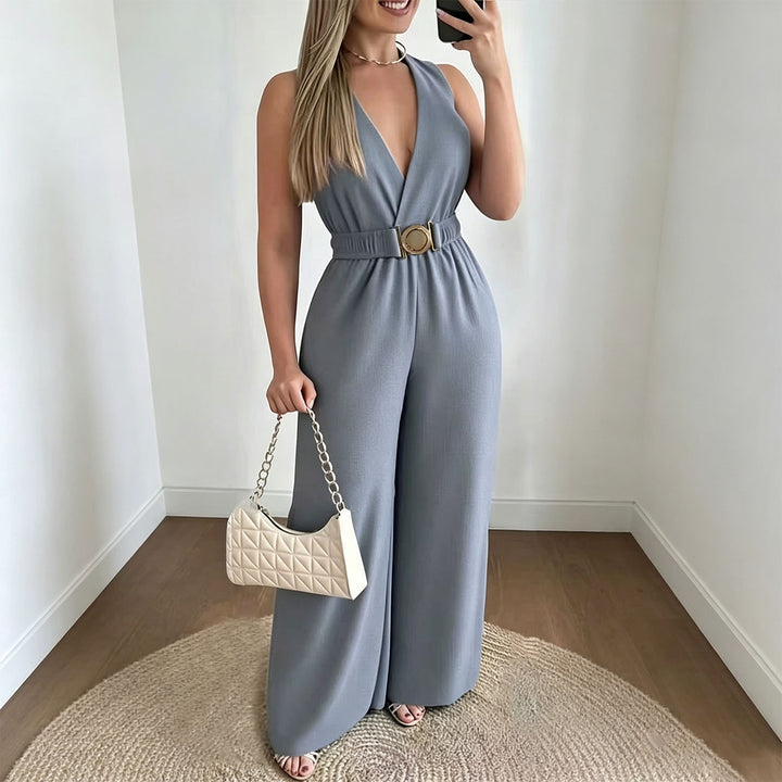 V-neck sleeveless wide-leg jumpsuit
