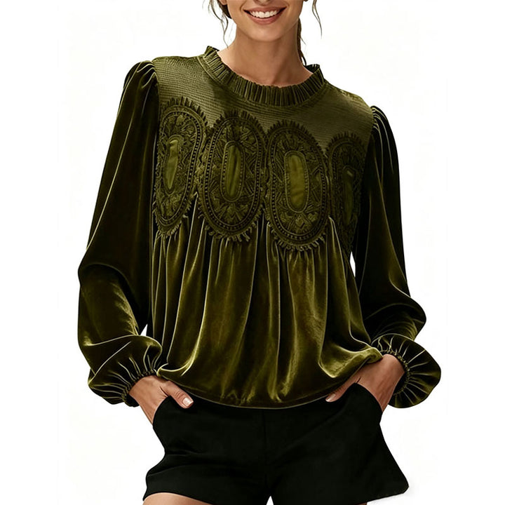 Retro pleated long-sleeved casual top