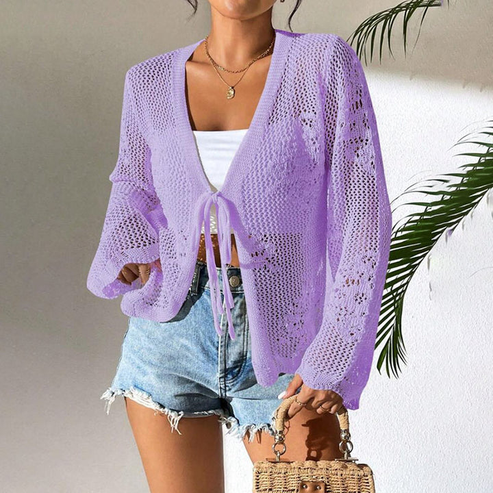 V-neck cutout knit cardigan