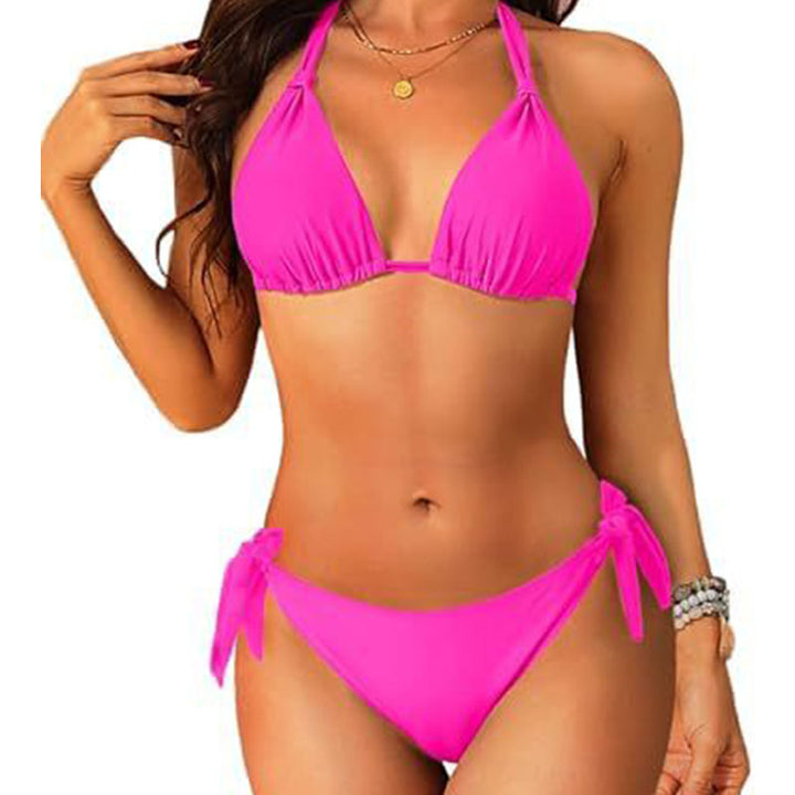 Halter-neck tie-strap bikini set