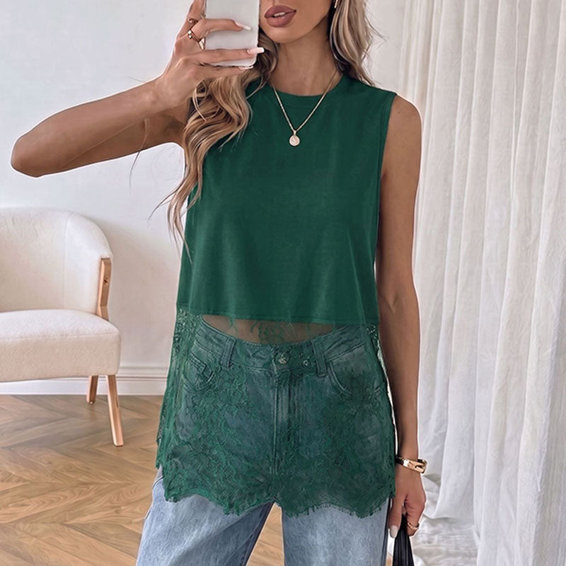 Sleeveless lace-panel top