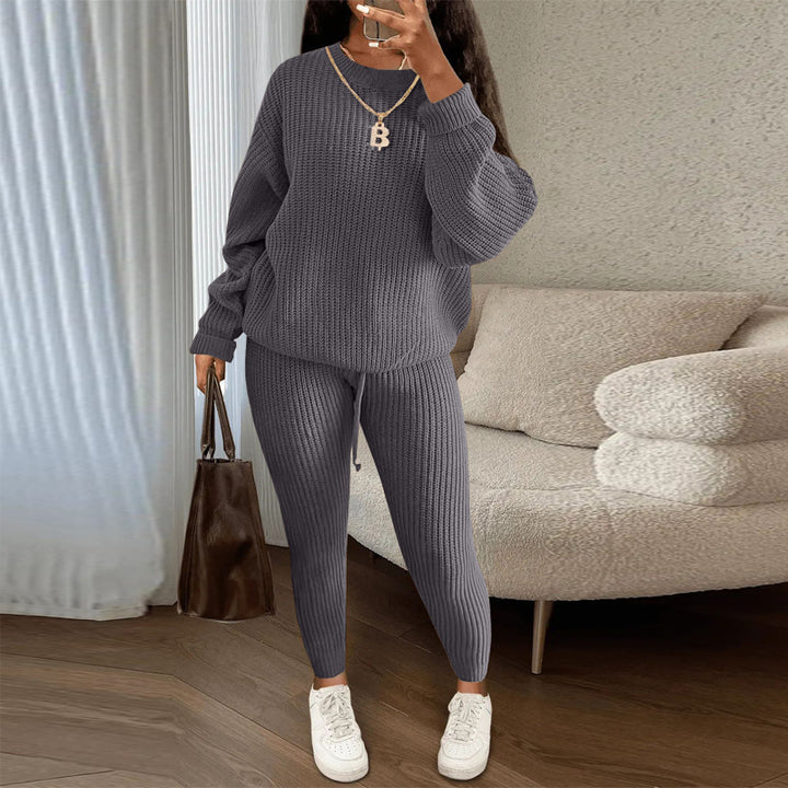 Casual Ribbed Knit Two Piece Loungewear