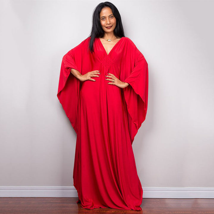 Deep V-neck batwing sleeve dress cover-up