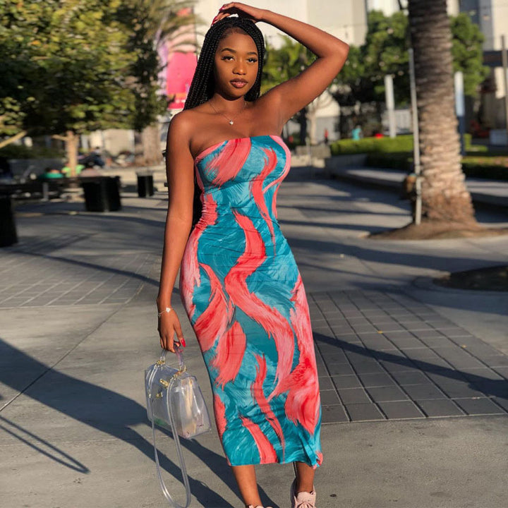 Ombré Tie-Dye Print Slim-Fit Dress